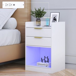 Mueble <span class=keywords><strong>de</strong></span> <span class=keywords><strong>Noche</strong></span> Moderno <span class=keywords><strong>de</strong></span> Madera <span class=keywords><strong>de</strong></span> Lujo Más Vendido con Luz LED y Cargador Inalámbrico, Mesa <span class=keywords><strong>de</strong></span> <span class=keywords><strong>Noche</strong></span> Negra para el Hogar - Product Image 2