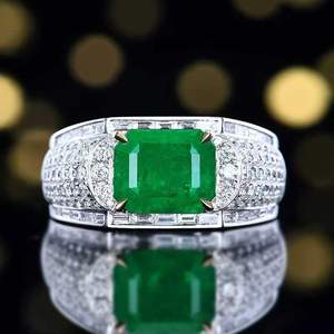Zambian Emerald <b>Cocktail</b> <b>Ring</b>,18K <b>Gold</b> 2.96ct Octagon Natural Emerald Inlaid 110 Pcs White Diamonds Anniversary Gem <b>Ring</b> - Product Image 1