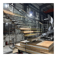 Escaleras rectas de plataforma grande con escalones de madera maciza de haz mono de fábrica Foshan con barandilla de vidrio para escaleras