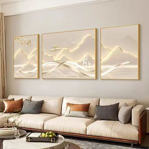 Impresión en Lienzo de Paisaje Abstracto de Alta Calidad, Juego de 3 Paneles, <span class=keywords><strong>Cuadro</strong></span> Moderno Texturizado con Detalles Dorados para Decoración de Dormitorio - Product Image 3