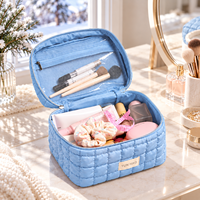 Sac de toilette matelassé personnalisé avec logo, grande capacité, fermeture éclair, organiseur de maquillage, rembourrage doux, portable, pour femmes