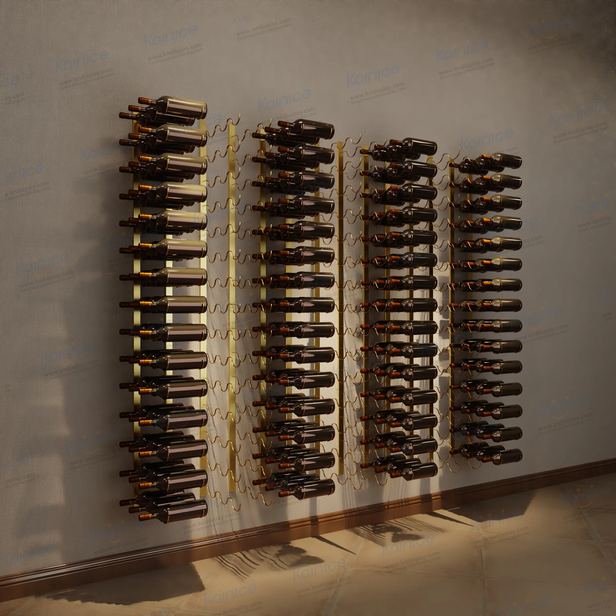 Kainice magasin d'alcools chaîne en fer câble casiers à vin une bouteille métal doré présentoir à vin mural et présentoirs de stockage
