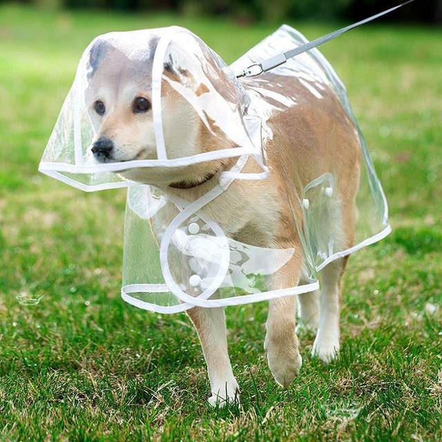 Waterproof Dog Clothes Transparent Pet Raincoat Poncho-Style Rain Gear with Hat Rain
