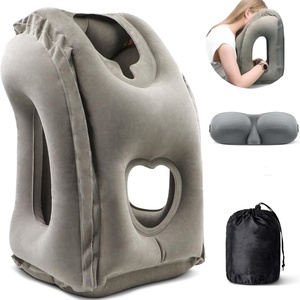 PVC <b>Inflatable</b> Flocking Neck Pillow Two Size Three Colors for Travel Trains <b>Cars</b> and Office Napping Supports Head and Chin - Product Image 1