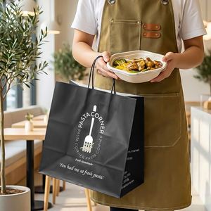 Sac en papier kraft biodégradable personnalisé avec logo imprimé pour la livraison de pâtes et salades à emporter - Product Image 6
