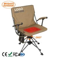 Chaise de camping pivotante chauffante à 3 niveaux de contrôle de température, siège d'extérieur pliable robuste à rotation 360 degrés avec accoudoirs