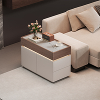 Table basse moderne de luxe italienne avec plateau en pierre frittée et 2 tiroirs en contreplaqué noyer pour petit appartement ou salon