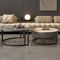 Ensemble de tables basses rondes en pierre frittée, table à thé minimaliste italienne de luxe léger pour petit salon domestique