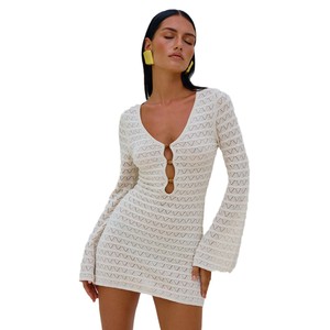 Nouvelle Robe de Plage Femme Couleur Unie Sexy Tricotée Moulante Blouse de Bain Anti-UV - Product Image 5