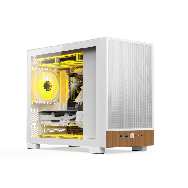 Ruix Matrix Mid Tower Desktop Gaming Office Case Wooden Side Panel Window Novelty Design Aluminum Alloy MicroATX Form Stock