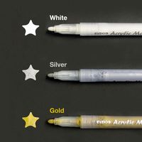 Ensemble de marqueurs d'art en plastique durable blanc, argenté et doré, pointes moyennes réversibles pour tissu, peinture acrylique - Stylos de peinture