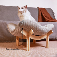 SUREWALHOME Lit hamac surélevé pour chat en bois, avec un lit moelleux et chaud, meuble pour chat en bois compatible avec un tapis à gratter pour chat
