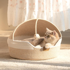 Universelles Ganzjahres-Rattan-Gewebtes Katzenbett Atmungsaktive Kühlende Haustiermatte für Katzen Ganzjährig Komfortables Katzenbett - Product Image 2