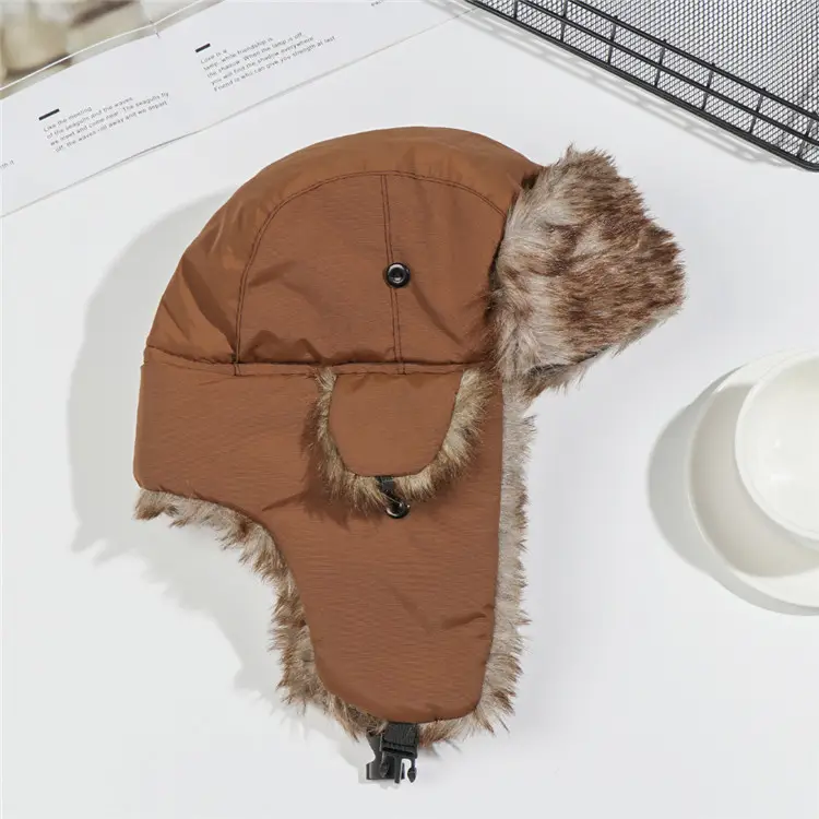 Men Women Russian Hat Trapper Warm Trooper Ear Flaps Winter Ski Hat Solid Fluffy Faux Fur Cap Headwear Bonnet