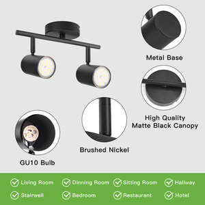 Spot LED de plafond moderne en fer noir mat <span class=keywords><strong>GU10</strong></span> à 2 barres, orientable, certifié RoHS CE, CRI 80, pour bureau et cuisine - Product Image 6