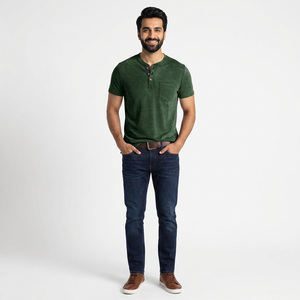 Camiseta de Algodón Tejido con Logotipo Personalizado en la Parte Delantera, Talla Estadounidense, Corte Regular, Cuello Redondo, Manga Corta, Transpirable, Estilo Vintage Informal para Hombre - Product Image 1