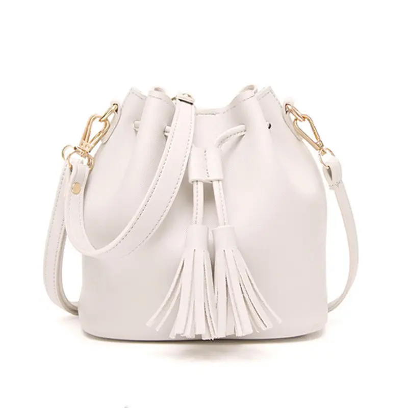 2024 hot selling street style new tassel drawstring PU bucket bag fashionable shoulder crossbody women's handbag