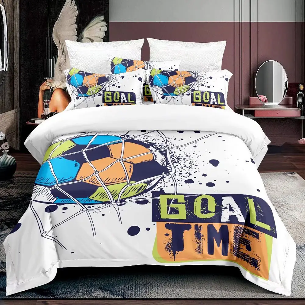 Kids Football Print Bedding Set 3D Bedsheet 100% Polyester Brushed Bed Sheets Boy Cartoon Duvet Cover