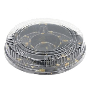 Disposable round plastic sushi tray container with lid