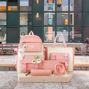 Mochila Escolar Coreana de Cinco Piezas Estilo Casual para Estudiantes, Diseño Fresco para el Campus, con Cierre, Portátil, para Viajes, Computadora, con Letras, 2025 - Product Image 1