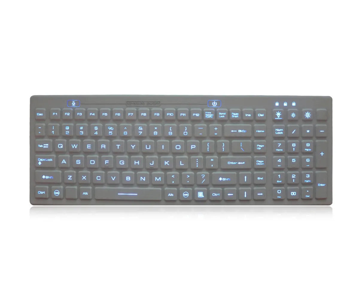 لوحة مفاتيح طبية من المطاط والسيليكون مزودة بإضاءة خلفية قابلة للغسل مكتبية IP68