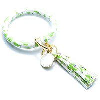 Vente en gros de bracelets d'autodéfense en cuir PU avec pompon ensemble porte-clés mignon anneau bracelet porte-clés pour femmes