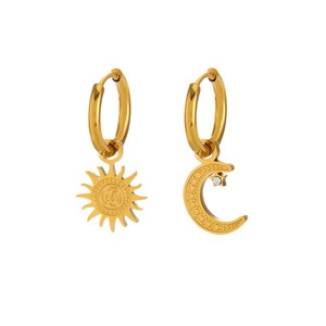 EH186 Sun Moon Stainless Steel Earrings Simple Moon Sun Asymmetrical Natural Stone Gold-Color Plating Trendy Butterfly Shape - Product Image 5