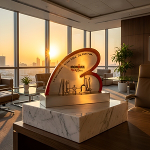 Trophée personnalisé <span class=keywords><strong>de</strong></span> triathlon Bahreïn en métal, motif skyline urbain avec accent rouge, pour événements sportifs au Moyen-Orient - Product Image 5