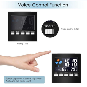 기상 관측소 책상 탁상 시계 디지털 달력 온도계 및 습도계 LCD 디스플레이 알람 시계 소리 제어 실내 시계 - Product Image 5