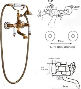 <span class=keywords><strong>Robinet</strong></span> <span class=keywords><strong>de</strong></span> bain avec douchette, tête <span class=keywords><strong>de</strong></span> douche murale en laiton, deux poignées en céramique, design vintage nostalgique - Product Image 2