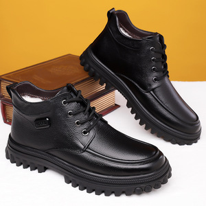 Zapatos de algodón cálidos con forro polar para hombre, botas de nieve de cuero impermeables antideslizantes con suela gruesa, color negro, 38-44 - Product Image 3