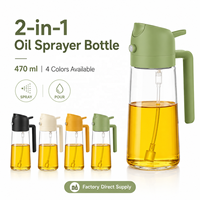 Bouteille pulvérisateur d'huile en verre réutilisable 2-en-1 de 470 ml, personnalisée en usine (OEM), distributeur d'huile d'olive pour la cuisine : pulvérisation et versement