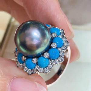 เซโก้ S925 แหวนเงินแท้สไตล์เรโทรประดับมุกพร้อมดอกไม้สีฟ้าเทอร์ควอยซ์ เครื่องประดับหรูหราพร้อมกล่องของขวัญ - Product Image 3