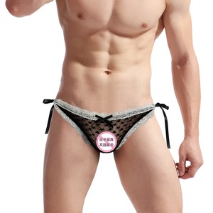 Sous-vêtements pour hommes, imprimé cœur noir, dentelle en maille, nœud latéral, taille basse, lingerie sexy - Product Image 2