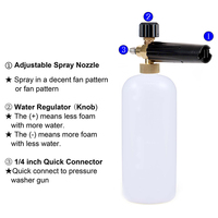 Lance de pot en mousse de neige réglable 1L, pistolet/buse de bouteille de lavage de voiture avec connecteur rapide 1/4"