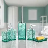 पैटर्न एक्रिलिक बाथरूम सामान सेट 5 टुकड़ा ब्रश बोतल लोशन साबुन मशीन टूथब्रश धारक सेट