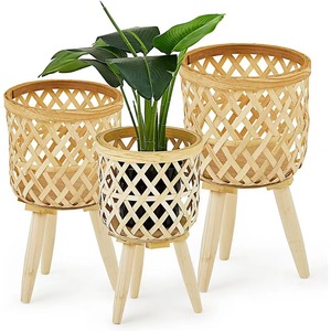 Nordic Style Flower Stand Rattan Woven <b>Basket</b> With Wooden Legs For Living Room Plant Decoration - Product Image 3