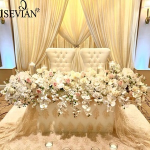 Decorazione di centrotavola per matrimoni runner da tavola con fiori di rosa e orchidea artificiali bianchi e <span class=keywords><strong>crema</strong></span> - Product Image 1