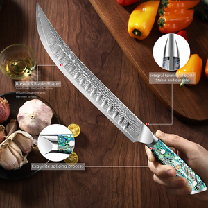 10 "pouces De Luxe En Acier Damas Long Couteau À <span class=keywords><strong>Jambon</strong></span> Japonais En Acier VG-10 Poitrine Tranché Rasoir Sharp Cuisine Chef Couteau Abalon Naturel - Product Image 5