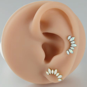 Boucles d'oreilles clous en opale plaquée titane, forme cœur, serti à griffes, bijoux de piercing unisexe tendance pour soirée - Product Image 1
