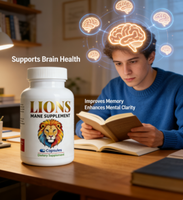 Capsules de complément alimentaire Lion's Mane |   Complément alimentaire pour adultes pour le bien-être cognitif et le soutien de la mémoire |   Formule Nootropique Naturelle