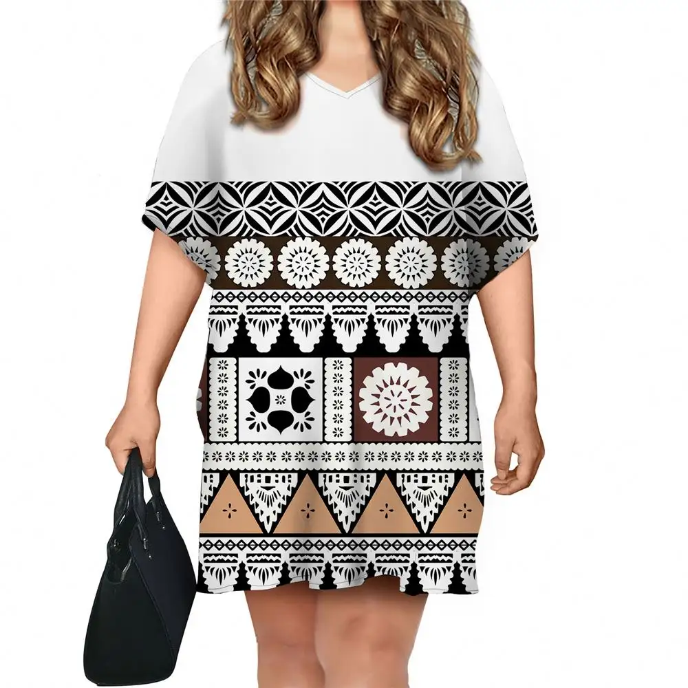 Tongan Taovala เสื้อผ้าฤดูร้อนสำหรับผู้หญิง,ชุดเดรสลำลองชุดเดรสผู้หญิงสีขาวดีไซน์ชนเผ่าแบบดั้งเดิม