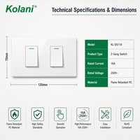 Interrupteur modulaire 2 gangs de taille 120, montage encastré, 16A 250V, blanc brillant, panneau PC ignifuge, DIY, durable, pour la maison