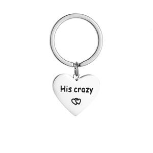 Venta al por mayor llavero forma de corazones pareja llaveros de acero inoxidable su loco grabado Diy llaveros Regalos de San Valentín para parejas - Product Image 6
