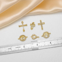 ASJEWELRY Breloque religieuse en forme de croix et de cœur avec lettre FE pour bracelet, connecteur plaqué or en cuivre, fournitures de fabrication de bijoux chma051