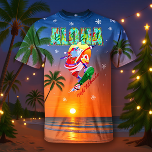Camiseta Navideña Tropical Aloha Mele Kalikimaka Santa con Diseño Hawaiano - Product Image 3