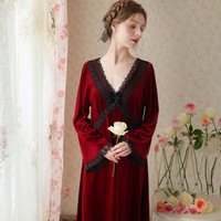 Robe de nuit longue pour femme, style français, doublée polaire rouge, chaude pour l'hiver, coupe ample, vêtement de détente