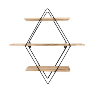 Nordic Style Wall <b>Shelf</b> Diamond Black Iron Wood 3 Tier Storage <b>Rack</b> For Living Room Bedroom Home Organization - Product Image 5