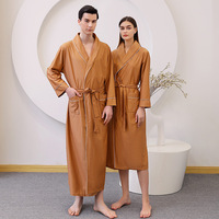 Peignoirs gaufrés unisexes avec logo brodé personnalisé, peignoir long en tricot gaufré, robe de spa, kimono à manches longues, chemise de nuit adulte