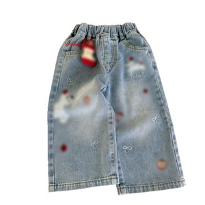 TongXingYuan Girls Jeans High Waist Washed Soft Wide Leg Pants Korean Style For Little Girls - Product Image 5